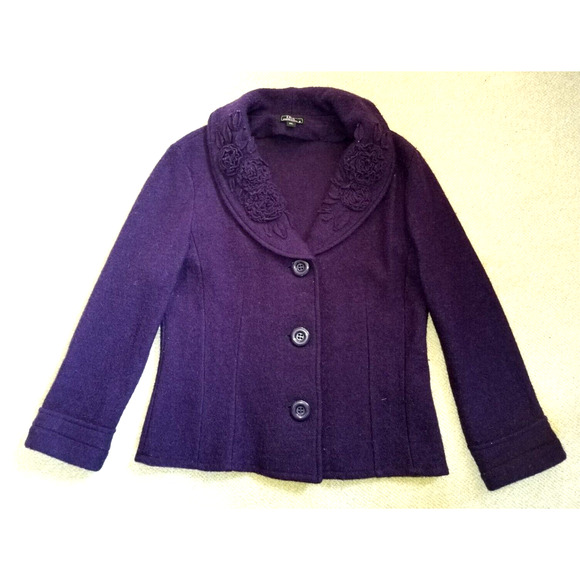 VINTAGE Womens Sweater/Jacket-LISA INTERNATIONAL-purple boiled wool cardigan-PXL - Picture 1 of 5